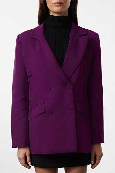 Trendyol Collection Fialová dvouřadá blejzrová bunda – Regular Fit, podšitá, tkaná, TWOSS21CE0137