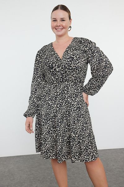 Trendyol Curve Leopard Print A-Line Mini Knitted Dress - Plus Size Tbbaw23Ah00003