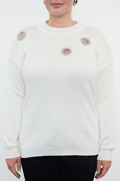 Trendyol Curve Πλεκτό πουλόβερ - λεπτομέρεια με κόσμημα εκρού, TBBAW25AN00036