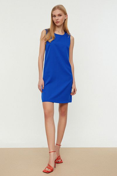Trendyol Collection Індіго прямий крій без рукавів, міні-сукня з тканого полотна TWOSS19FG0063 з горловиною TWOSS19FG0063