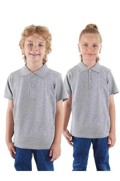 Denokids Unisex Kids Gray Polo Collar School T-shirt - Short Sleeve
