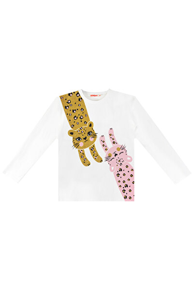 Denokids Girl's Leopards Patterned Long Sleeve T-shirt