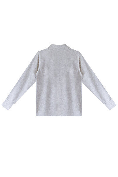 Denokids Unisex Kids Gray Polo Collar Long Sleeve School T-shirt