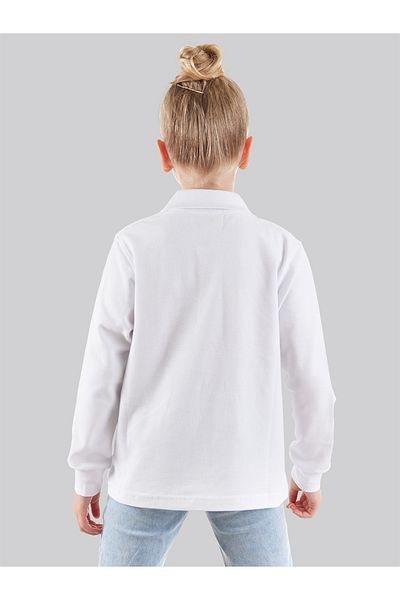 Denokids White Unisex Kids Polo Neck T-shirt - Long Sleeve