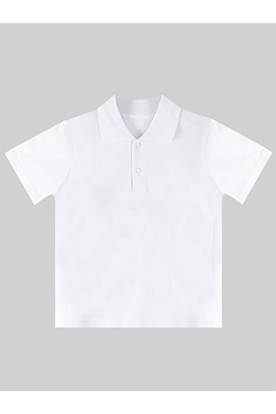 Denokids White Polo Neck Unisex Kids T-shirt - Short Sleeve