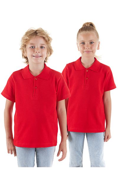 Denokids Piros uniszex gyermek póló nyakú rövid ujjú póló