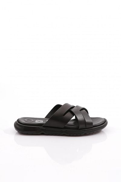 DGN 869 Herren - Hausschuhe aus echtem Leder mit doppeltem Band und flacher Sohle