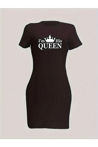 Moka Shopin Γυναικείο Μίνι Φόρεμα Queen Print - Κοντό μανίκι, Δύο Κλωστές MokaShopin