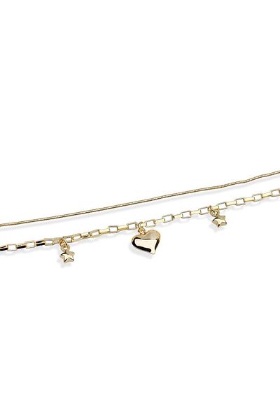 Klips Concept Double Chain Heart and Star Object Anklet
