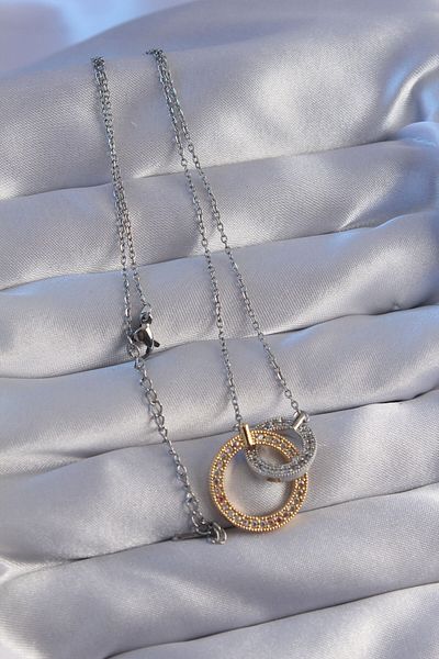 Moka Shopin Mokashopin 316L Zircon Stone Double Color Necklace