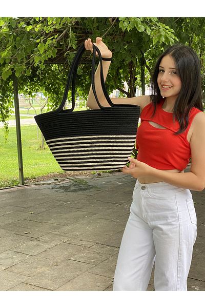my doğa store Straw Jute Look Hand and Shoulder Bag - Beach Bag