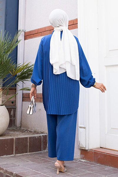 MİSSKAYLE Σετ Ινδικό Χρώμα Τεσσάρτο - Πλισέ Λεπτομέρεια