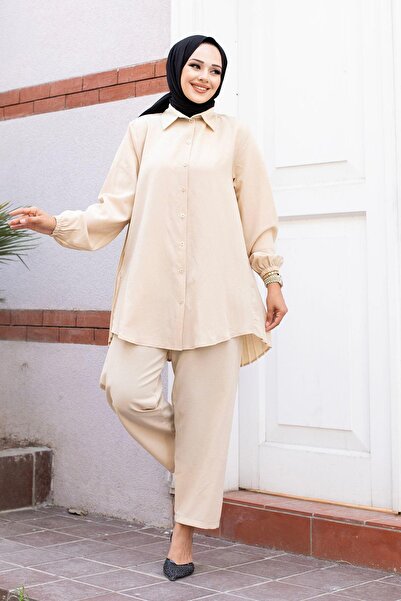 MİSSKAYLE Μπεζ Σετ Πλισέ Μαντίλια