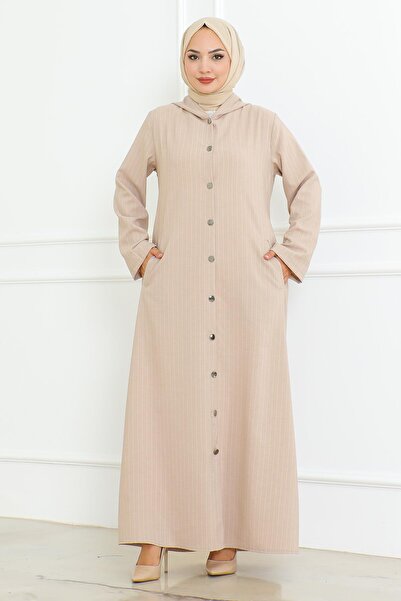MİSSKAYLE Μπεζ φόρεμα Ahsen - Λεπτομέρεια με κουμπιά 4337
