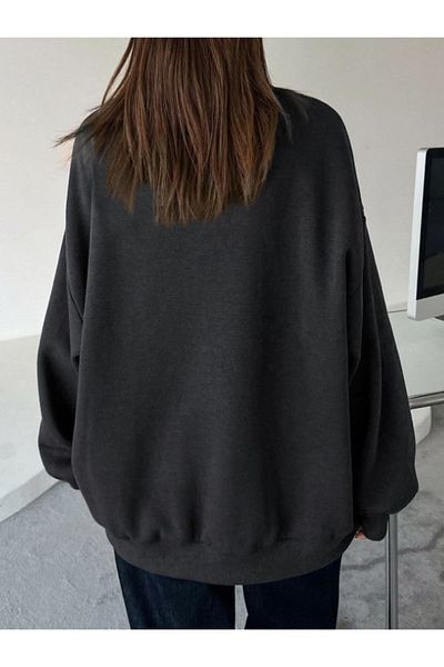 MODARİCH Eye Eye Winter Thick Sweatshirt - Μαύρο εμπριμέ Oversize Crew Neck