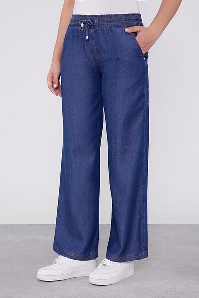 Levidor Pantaloni cu talie elastică albastru cu aspect Jean