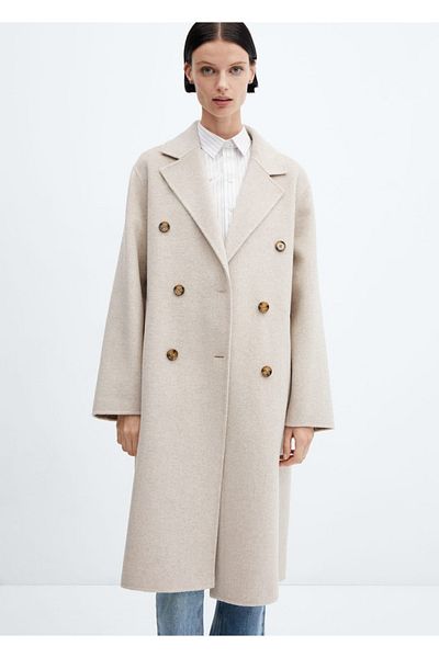 MANGO Woman Oversize vlněný kabát - Ruční výroba