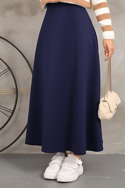 İmajButik Navy Blue Scuba Flared Skirt