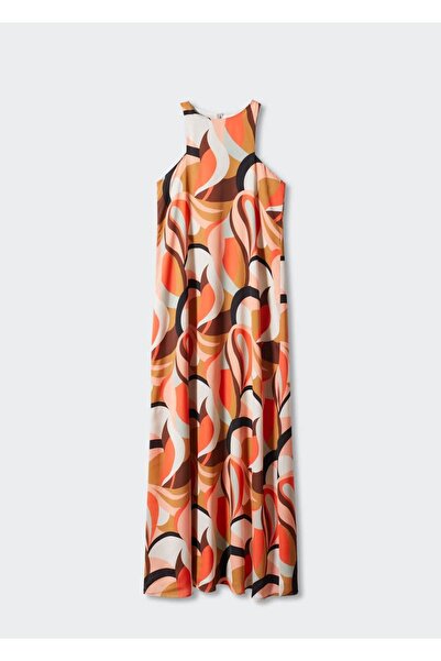 MANGO Woman Desenli Halter Yaka Uzun Elbise
