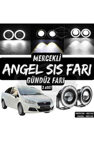 ŞüsCarOto Aksesuar Fiat Linea 2007-2018 Uyumlu Mercekli Angel Sis Farı Metal 76 mm Beyaz Halkalı Gündüz Farı 2 Adet