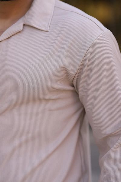 Milo Moda Ανδρικό μπεζ υφή Oversize Κορδόνι Οθωμανικό πουκάμισο