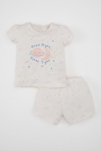 DeFacto Shining Combed Cotton Pajamas Set for Baby Girl - Short Sleeve, Elastic Waist, Shorts Bottom C5066A524Hs