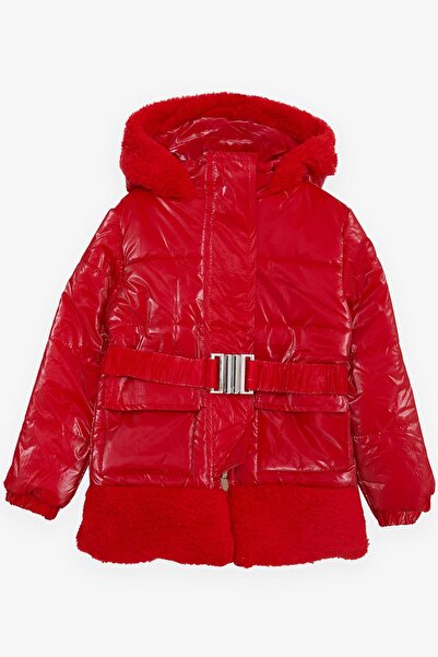 esso mandolin Red Girl's Coat - Plush, Belt and Hooded Age 2-6