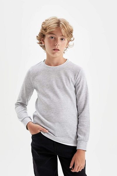 DeFacto Boy's Waffle Print Crew Neck Long Sleeve T-Shirt - V1186a623au