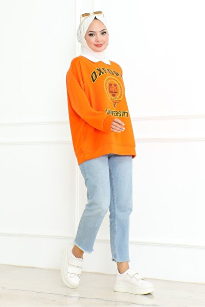 Bestenur Orange Oxford Printed Shirt Collar Tunic 1100