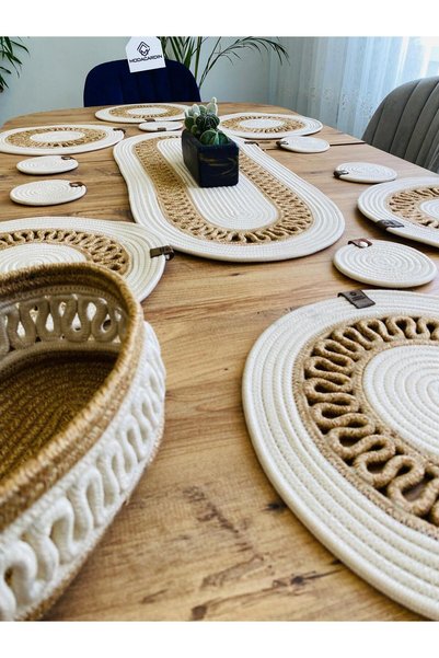 bestiva Wicker Jute Presentation Plate Coaster Supla American Service Runner Basket and Cup Holder 14 Pcs Modacardin