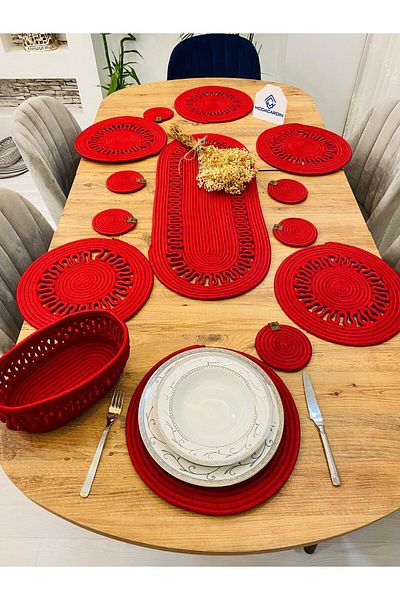 bestiva 14-Piece Wicker Jute Presentation Plate - Supla American Serving, Runner Basket and Cup Holder Set