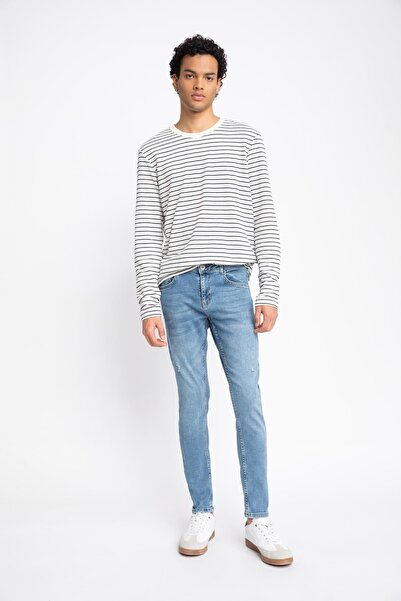 DeFacto Skinny Comfort Fit Upnutý Uvolněný střih Normální Pas Extra Úzké nohavice Džínové kalhoty s roztrhanými detaily