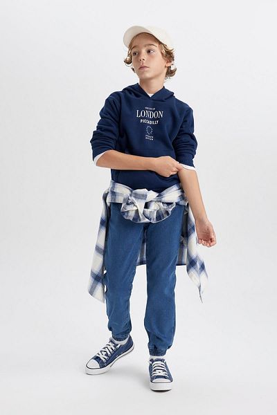 DeFacto Boy's Lace-Up Waist Elastic Leg Jeans Fleece Lined Jogger Jean Pants Y3920A623Wn