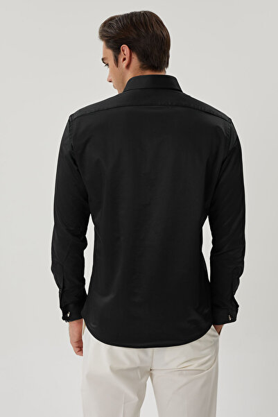 Enzio Garino Lycra Cotton Black Shirt - Regular Fit, Both Buttons and Cuffs