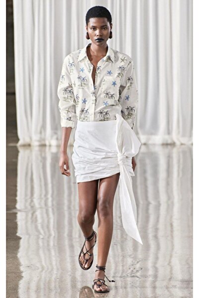 DİMA FASHİON KADIN PALMİYE DESENLİ UZUN KOL GÖMLEK