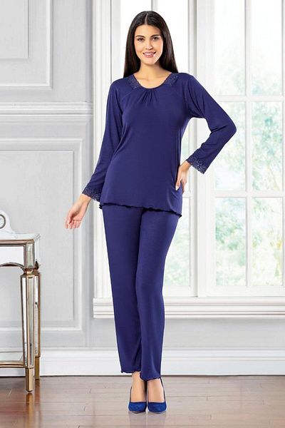 FAAL Σετ πιτζάμες με δαντέλα Navy Blue 8606