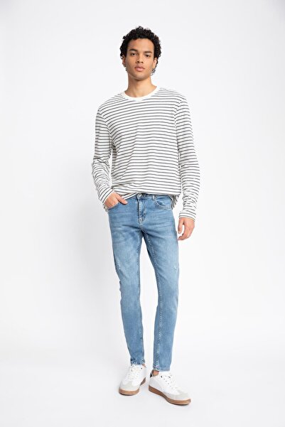 DeFacto Skinny Comfort Fit Upnutý Uvolněný střih Normální Pas Extra Úzké nohavice Džínové kalhoty s roztrhanými detaily
