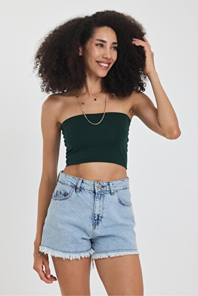 The Base Women's Emerald Green Scuba Strapless Crop Top
