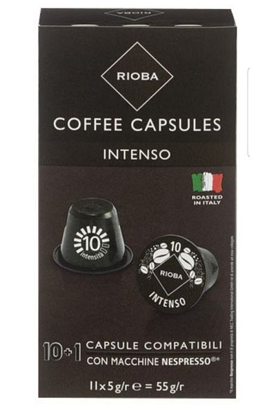 Rioba Capsule Espresso Coffee Intenso 11*5 Gr, Intenso Capsule Coffee for Those Who Love Hard Drinking