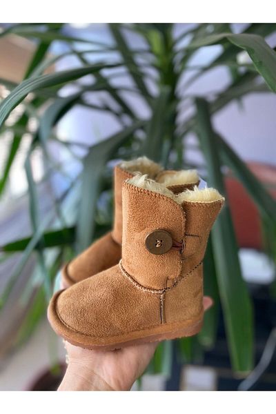 STARYOU STORE Παιδικές μπότες με ένα κουμπί - Χειμερινή σόλα με μαύρισμα, κανέλα, σουέτ και γούνα στο εσωτερικό