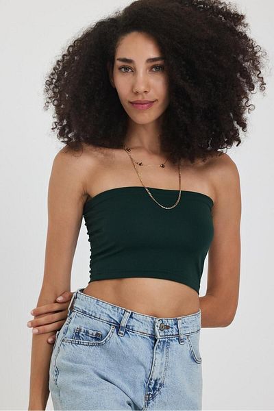 The Base Women's Emerald Green Scuba Strapless Crop Top