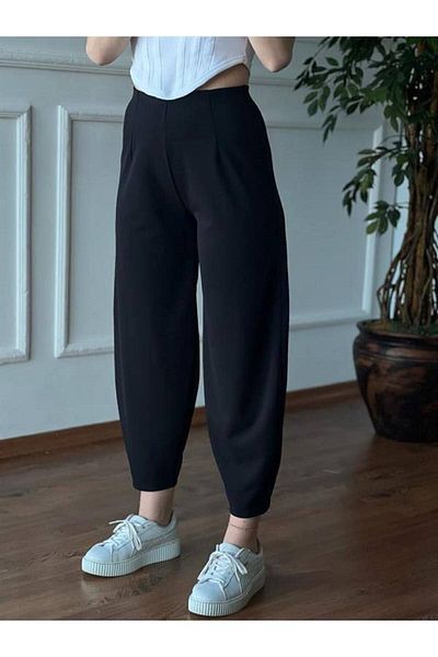 EDZ Black Lycra Women's Balloon Pants - Elastic Waist Trend
