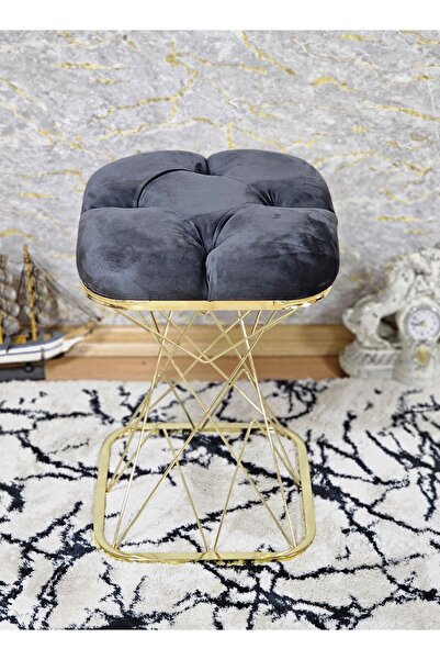 ZAFİR Kare Gold Kaplama Füme Puf Oturak - Bench - Ayak Ucu Oturak - Tabure - ...