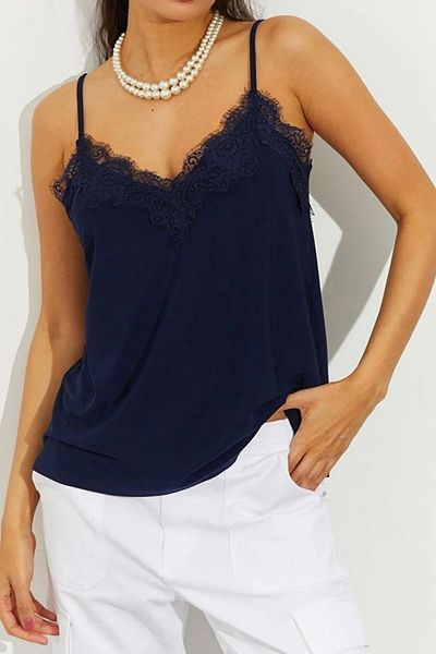 Balenbi Γυναικεία μπλούζα 1070 Navy Blue Lace με λεπτομέρεια με λουράκι σατέν