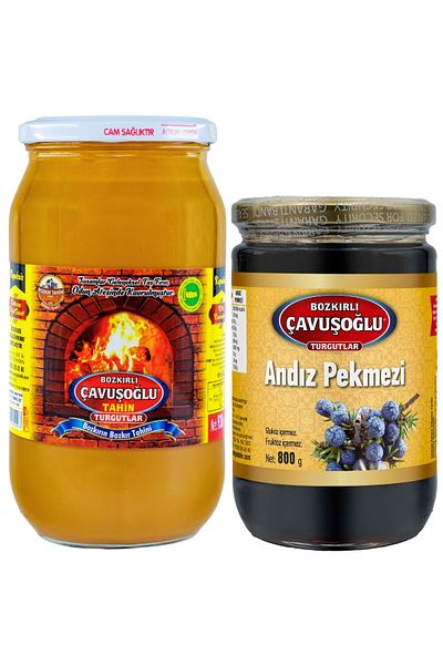 Bozkırlı Çavuşoğlu Wood Fire Bran-Free Steppe Tahini 930g Andız Molasses 800g Glass Jar