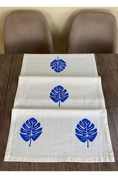 pamukidea Blue Camel Leaf Pattern Runner Lemn imprimat Piatra Imprimat Buldan Bumbac In Pânză Shemran Ranır
