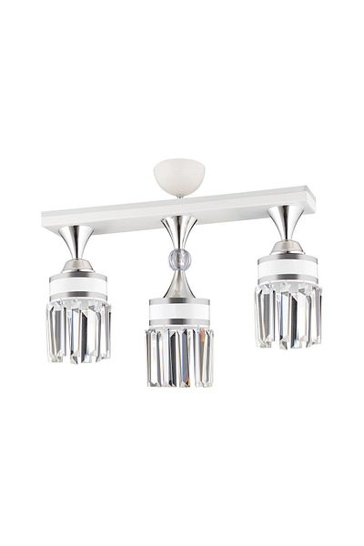 Kraliçe Nairobi 3-Piece White Crystal Stone Plafonier - Cylinder Luxury Chandelier with Chrome Strip