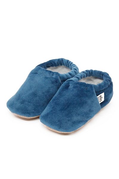 Ella Bonna Navy Blue Velvet Baby Booties - Non-Slip Sole, Home Boot Slippers Nursery Shoes
