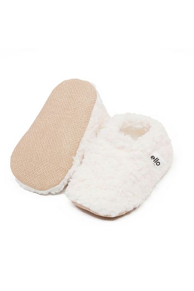 Ella Bonna Off-White Teddy Baby Booties – domácí dětské boty s protiskluzovou podrážkou a podšívkou z organické bavlny