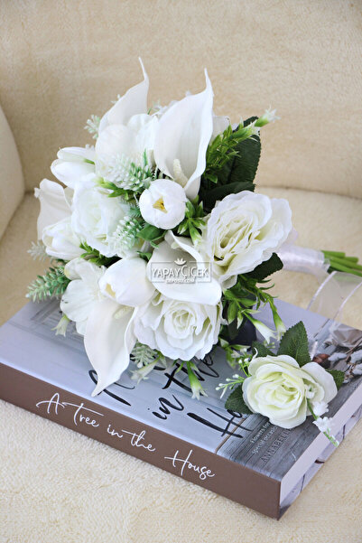 Yapay Çiçek Deposu Gelin Buketi Venedik 2li Set Model13